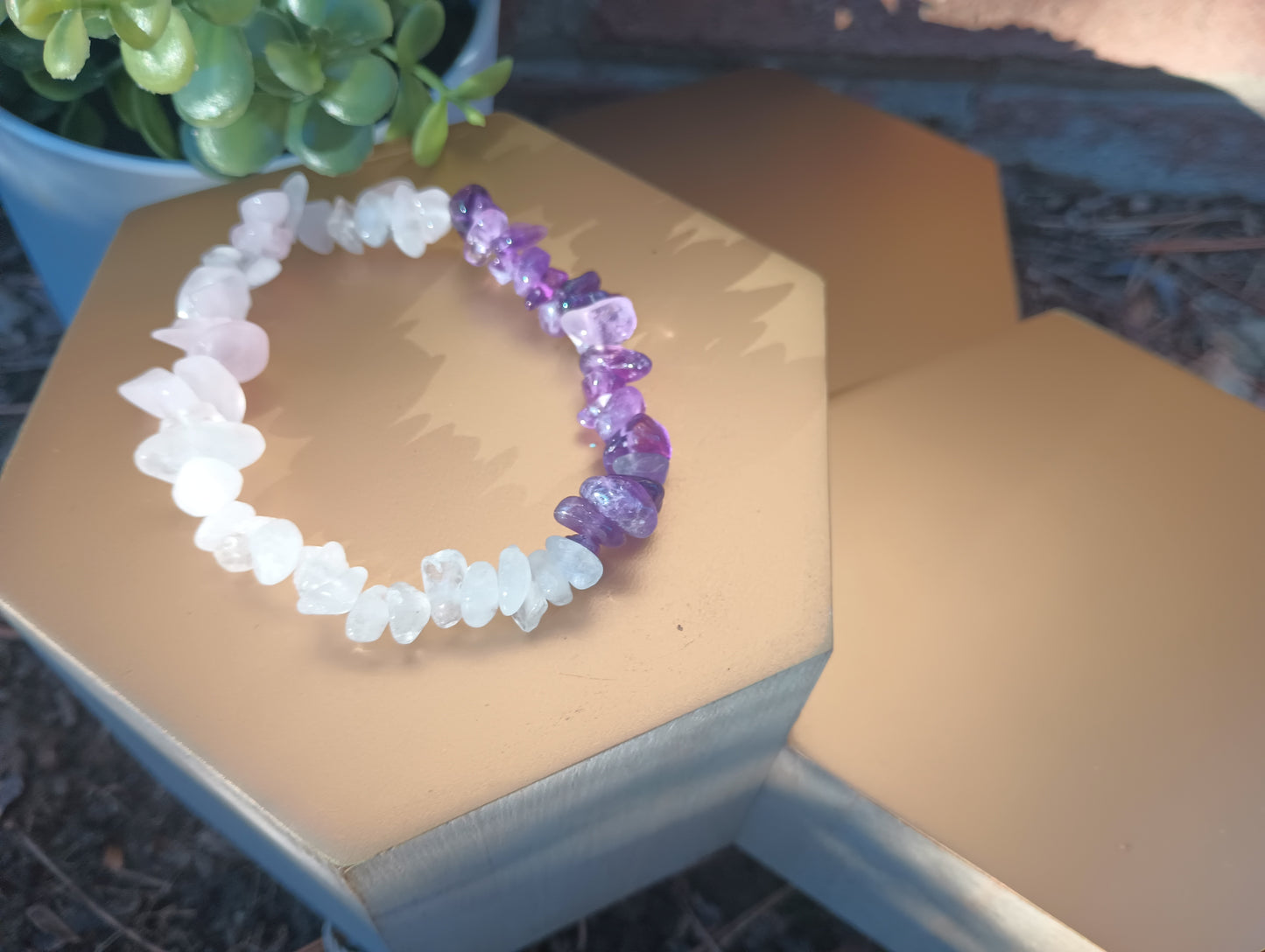 Rose quartz, amethyst, clear quartz gemstone bracelet