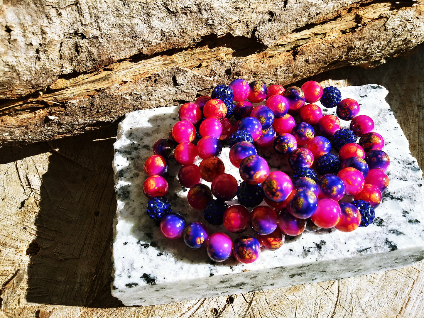 Pink and blue beaded bracelet "Cloud and love vibes"