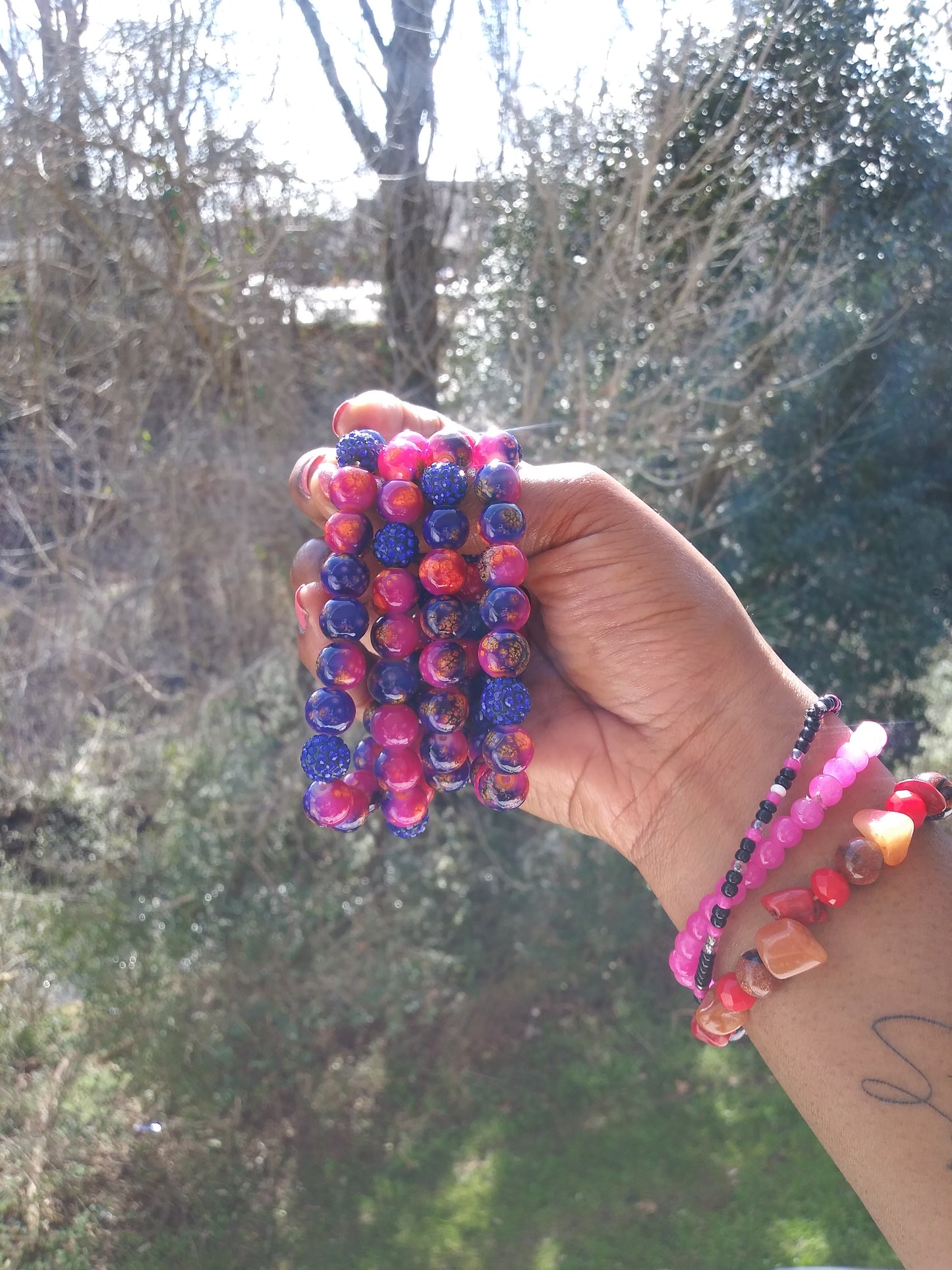 Pink and blue beaded bracelet "Cloud and love vibes"