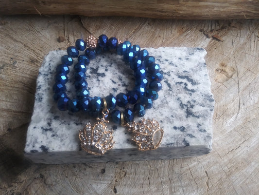 Blue beaded bracelet with charm- Blue Royalty