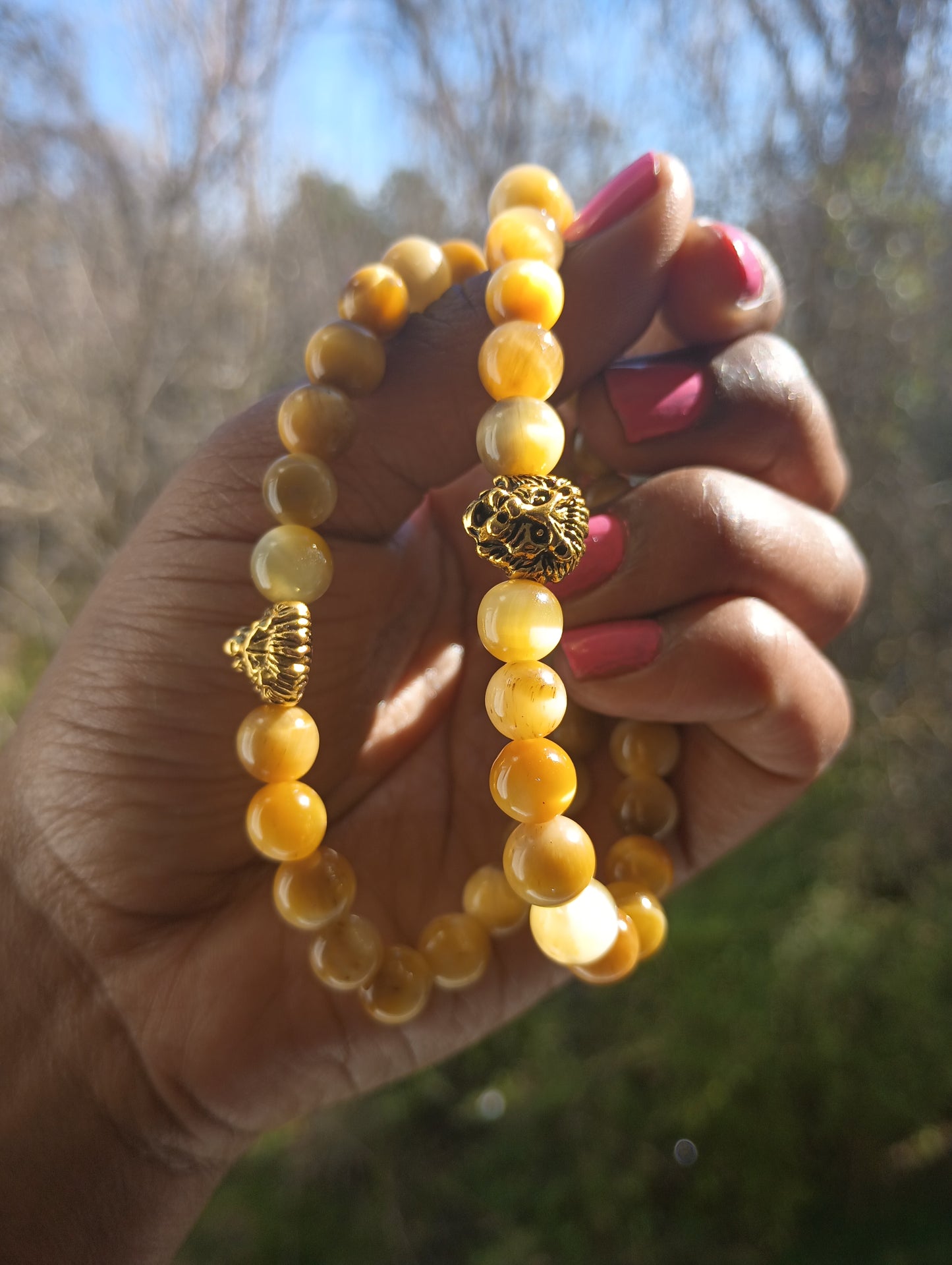 Yellow Honey Tigers Eye gemstone stretch bracelet