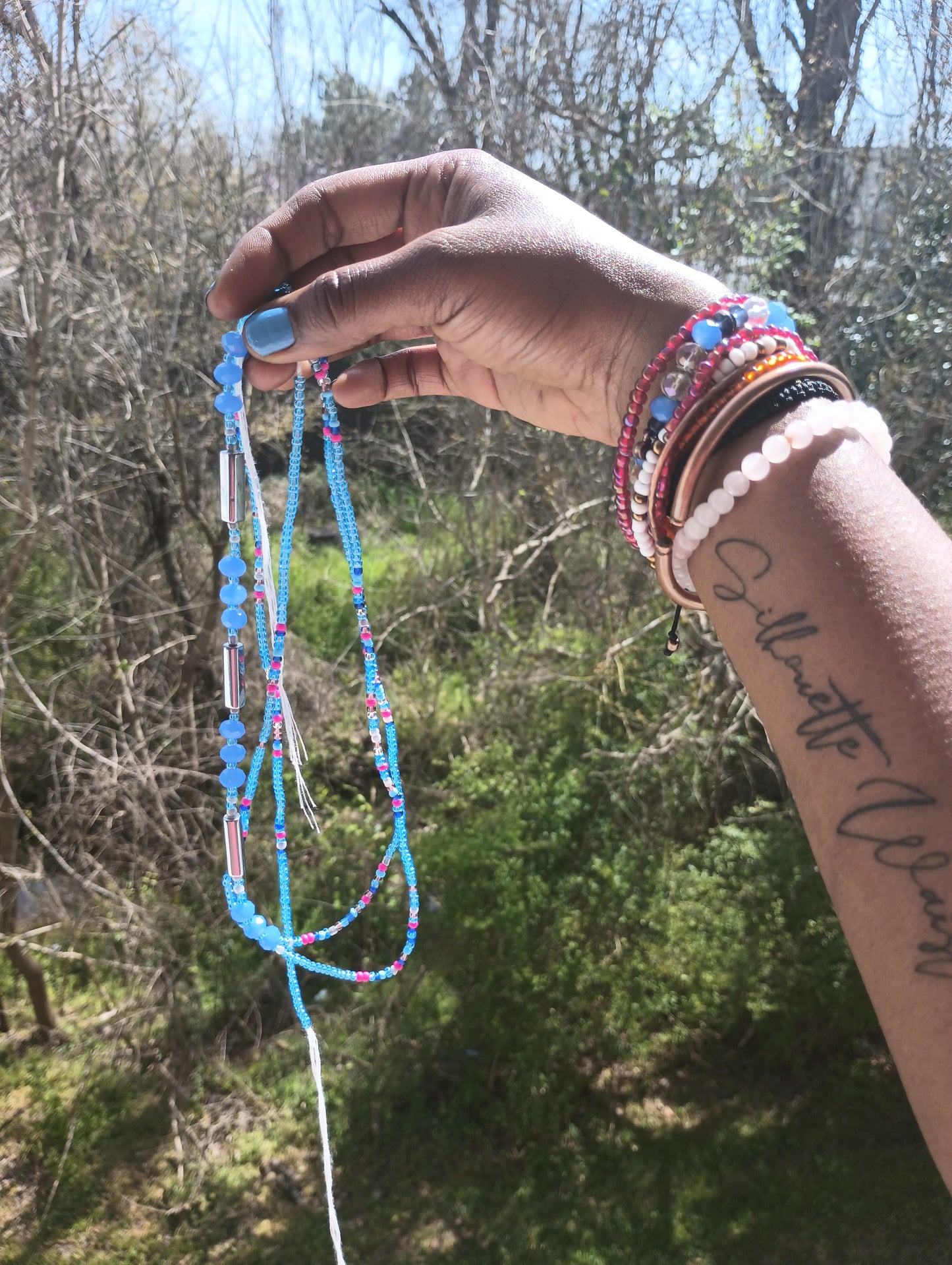 Blue with Silver log Waistbead