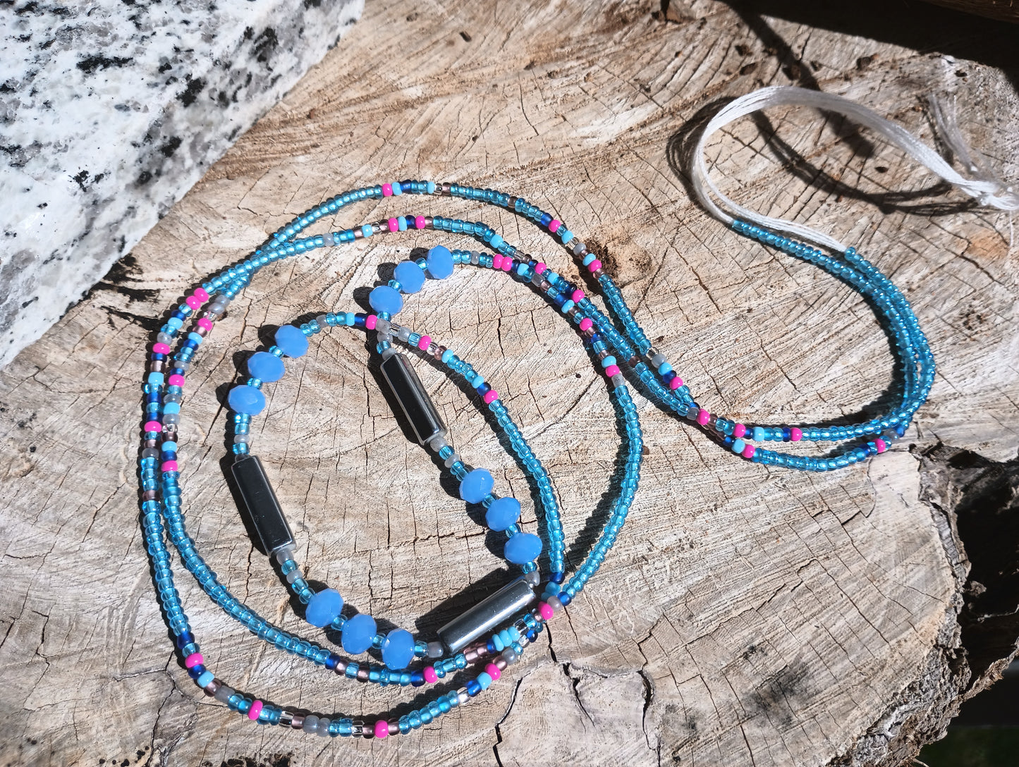 Blue with Silver log Waistbead