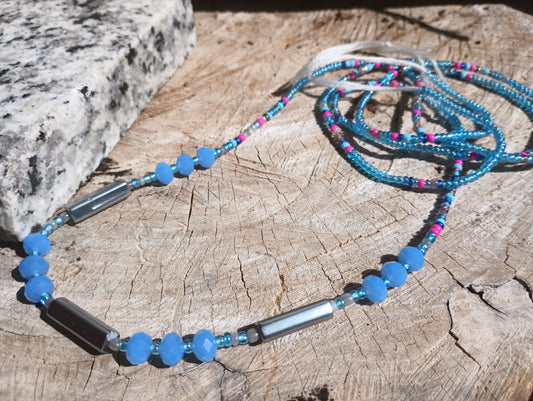 Blue with Silver log Waistbead