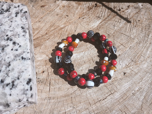 Red/Black Mushroom stretch bracelet "Mushroom Whirl"