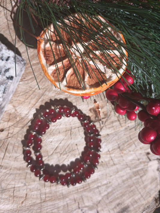 Red stretch beaded bracelet "Red cranberry waisted"