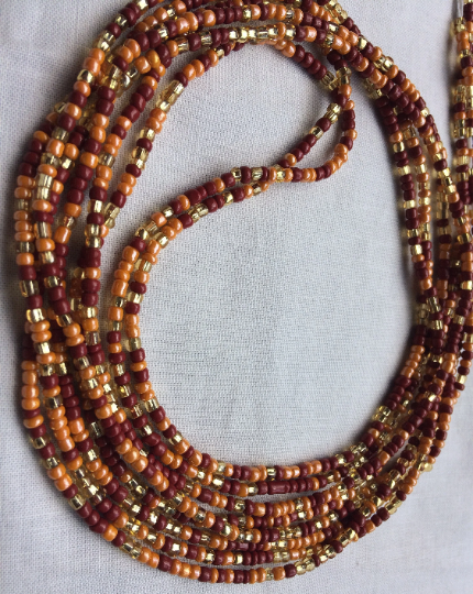 Orange/Burgundy/Gold Waistbeads